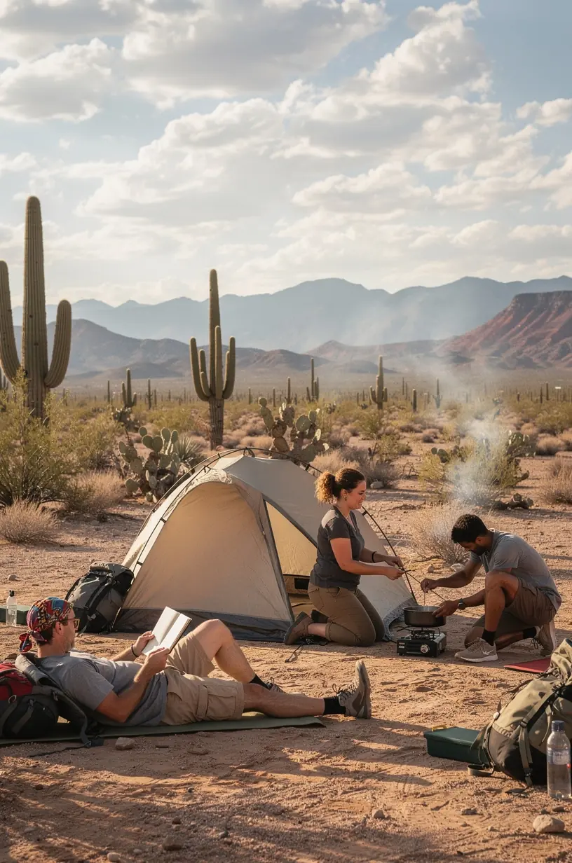 Detailed topographic map and gear checklist laid out for planning a multi-season hiking route.